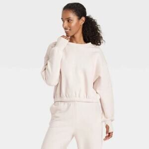 JoyLab Women's Fleece Cropped Crewneck Pullover Sweatshirt Cream Size XL‎